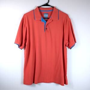 Jos A Bank Stays Cool Polo Shirt Mens Medium Red Blue Trim Cotton Casual